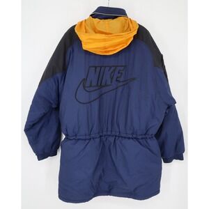 Vintage Nike Mens Medium‎ Navy Puffy Parka Jacket Full Zip Hood 90s Big Swoosh